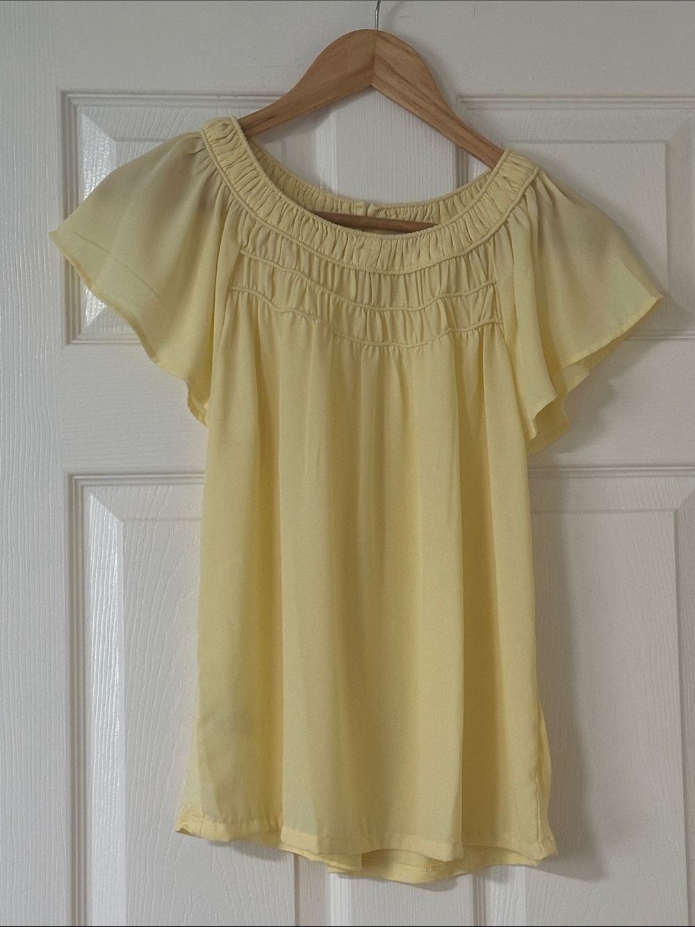 LOFT Pale Yellow Flutter-Sleeve Blouse